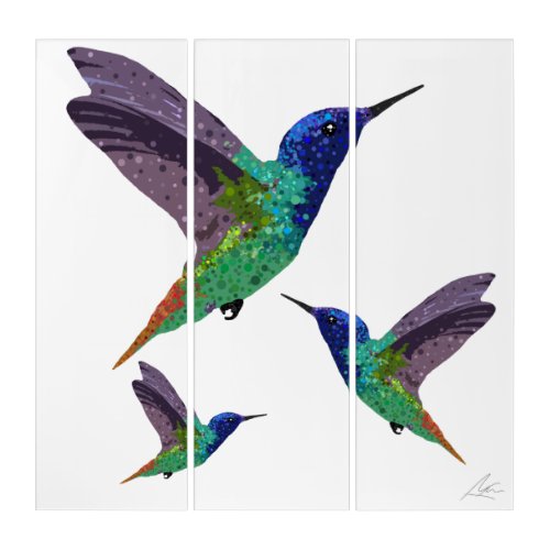 Hummingbirds Dot Art Triptych