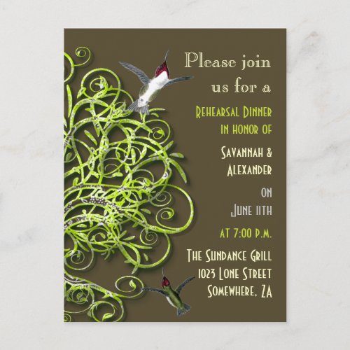 Hummingbirds Enchanted Tree Rehearsal Dinner Invitation Postcard