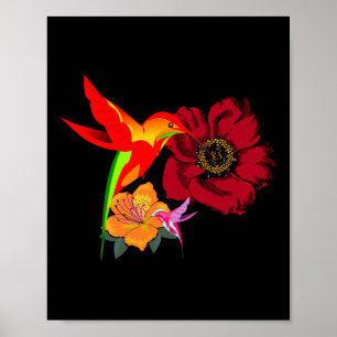 Hummingbirds Feeding From Flowers Graphic Art   Poster