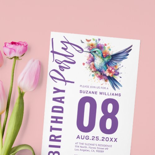 Hummingbirds Floral Bouquer Birthday Party Invitation