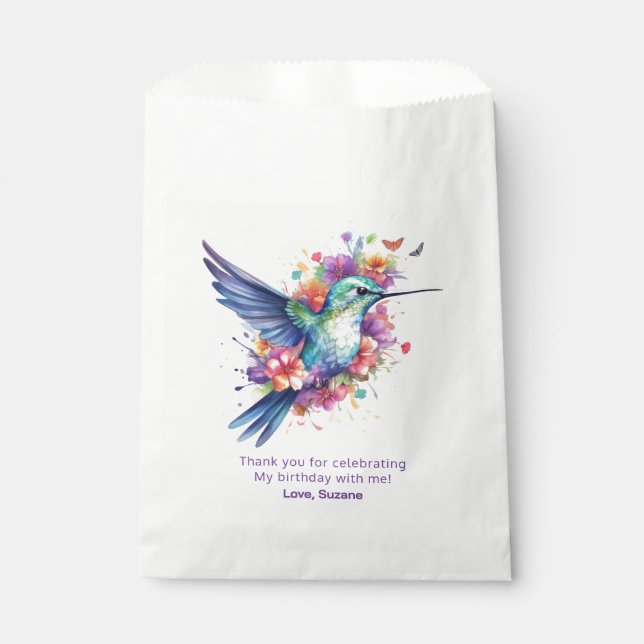 Hummingbirds Floral Bouquet Birthday Party Favor Bag (Front)