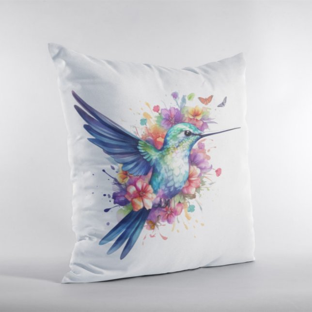 Hummingbirds Floral Bouquet Birthday Party Throw Pillow (Creator Uploaded)