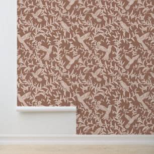 Hummingbirds Floral Mocha Mousse Wallpaper