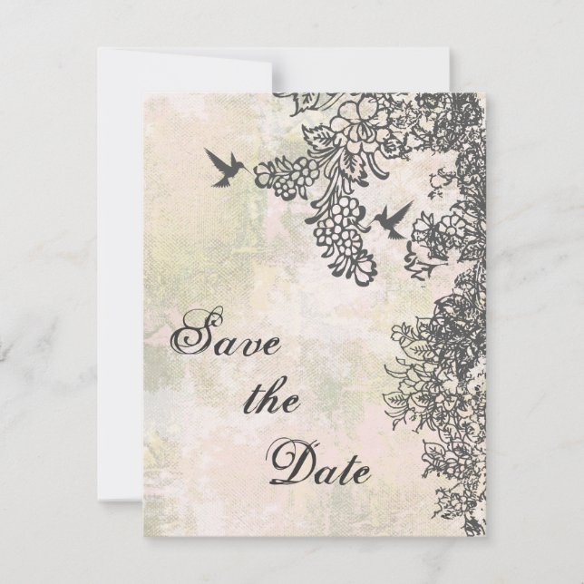 Hummingbirds Floral Save the Date Wedding Notice (Front)