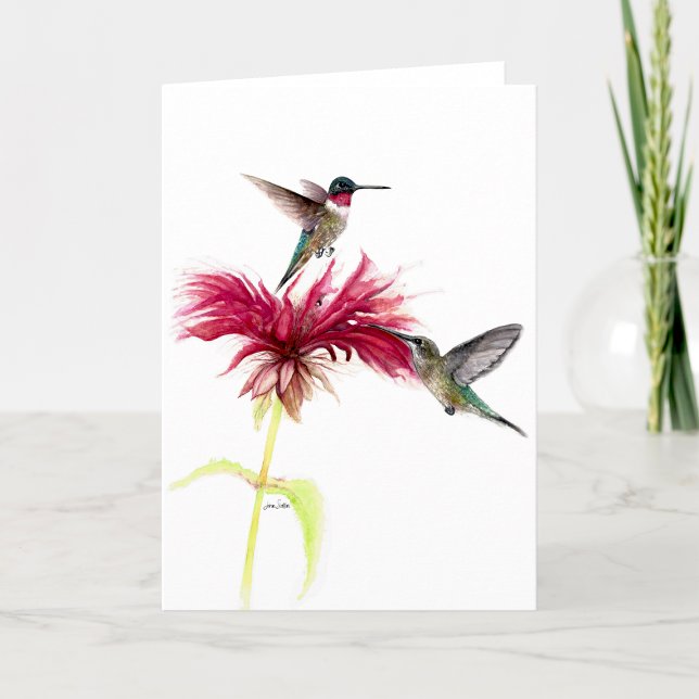 Hummingbirds Floral Watercolor Blank Greeting Or Thank You Card (Hummingbirds Floral Watercolor Blank Thank You Card by Jenn Steffen Art)