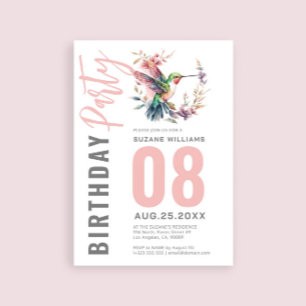 Hummingbirds Floral Wreath Birthday Party Invitation
