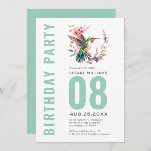 Hummingbirds Floral Wreath Bithday Party Invitation