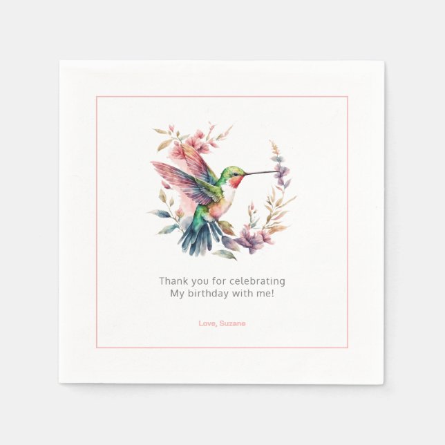 Hummingbirds Floral Wreath Bithday Party Napkins (Front)