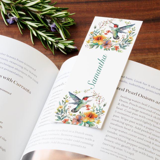 Hummingbirds Floral Wreath Custom Text Bookmarks (Book)