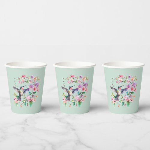 Hummingbirds Floral Wreath Paper Cups