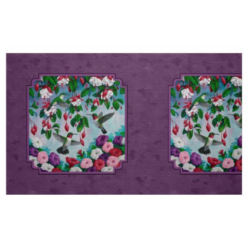 Hummingbirds Flower Garden Purple Pillow Size Fabric