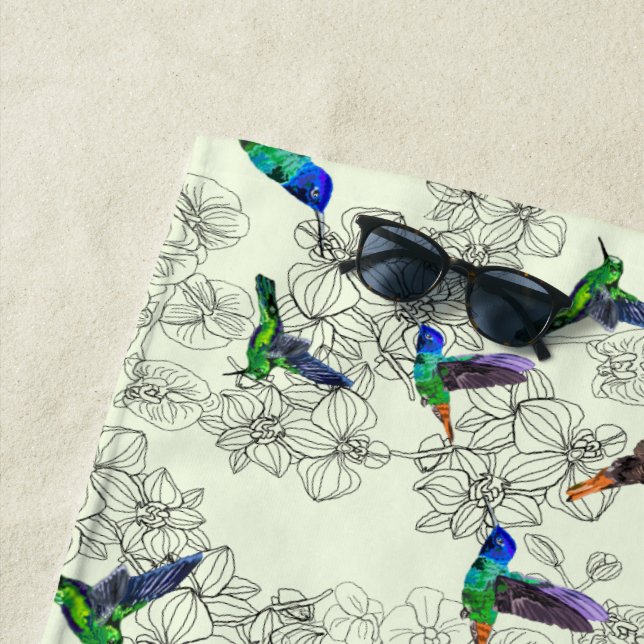 Hummingbirds Flowers Beach Towel - Your Colors (In Situ)