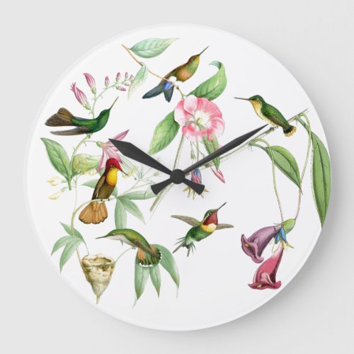 Hummingbirds Flowers Birds Wildlife Animals Floral Large Clock