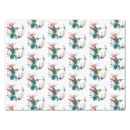 Hummingbirds Flowers Pattern Tissue Paper