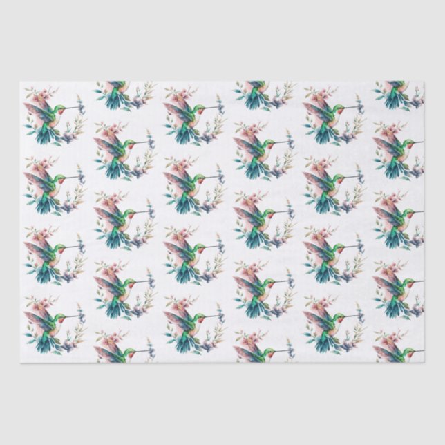 Hummingbirds Flowers Pattern Tissue Paper (Front)