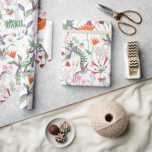 Hummingbirds Flowers Pattern Wrapping Paper