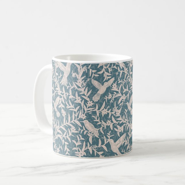 Hummingbirds foliage whimsical blue coffee mug (Front Left)