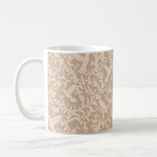 Hummingbirds foliage whimsical khaki coffee mug (Left)