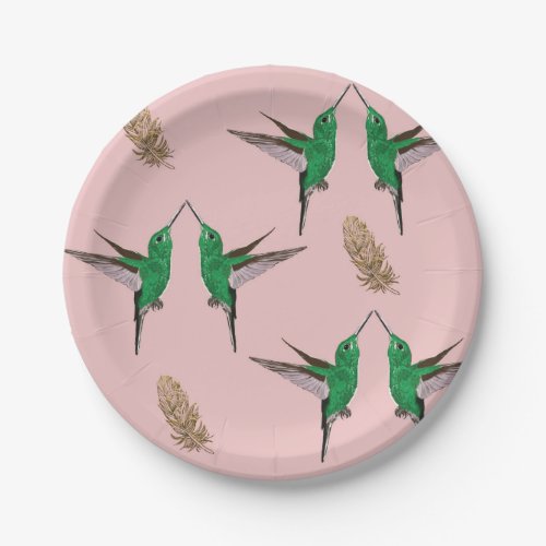 Hummingbirds Golden feathers Paper Plates