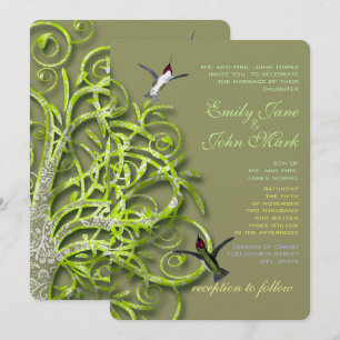 Hummingbirds Golden Lime Tree Wedding Invitation