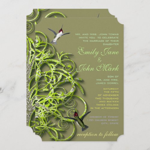 Hummingbirds Golden Lime Tree Wedding Invitations