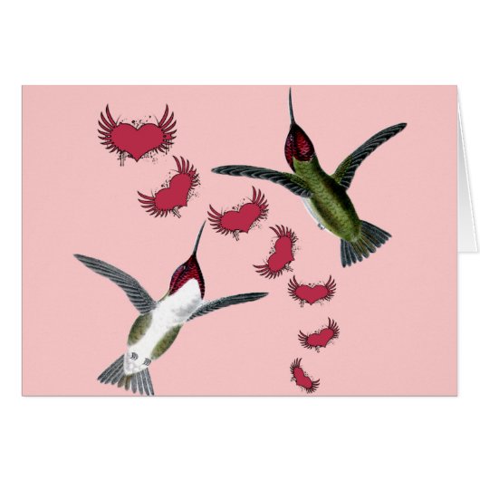 Hummingbirds Grunge Hearts with Wings Cards (Front Horizontal)
