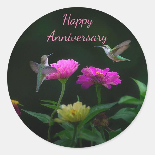 Hummingbirds Happy Anniversary Sticker (Front)