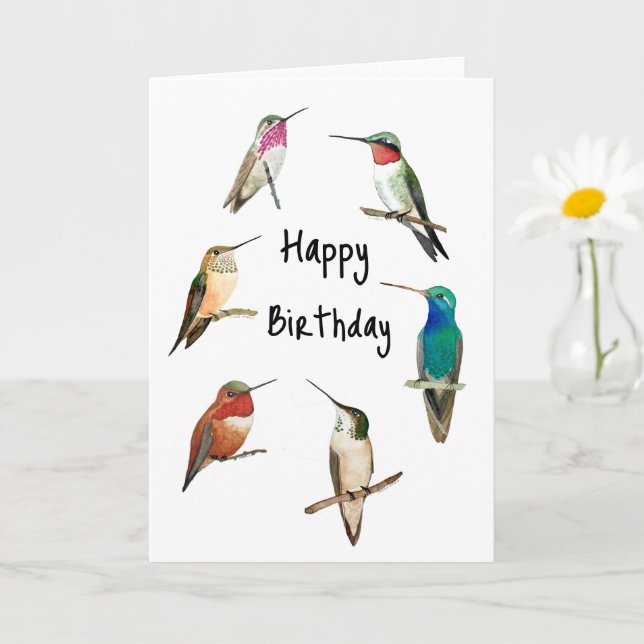  Hummingbirds Happy Birthday Card (Small Plant)