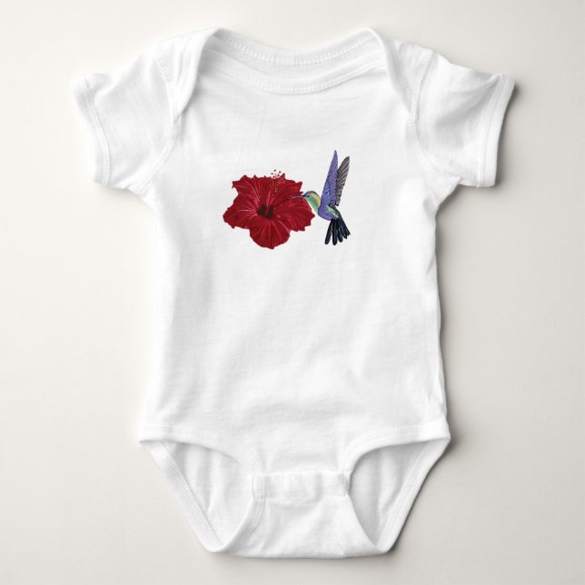 Hummingbirds Hibiscus Floral Art Baby Bodysuit (Front)