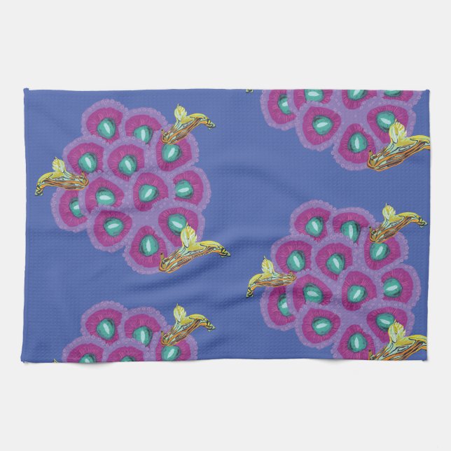 Hummingbirds Hibiscus Floral Art Kitchen Towel (Horizontal)