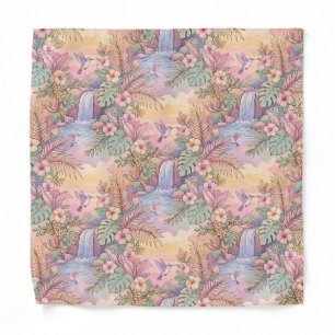 Hummingbirds Hibiscus Waterfall Cheerful  Bandana
