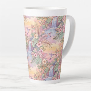 Hummingbirds Hibiscus Waterfall Cheerful Latte Mug