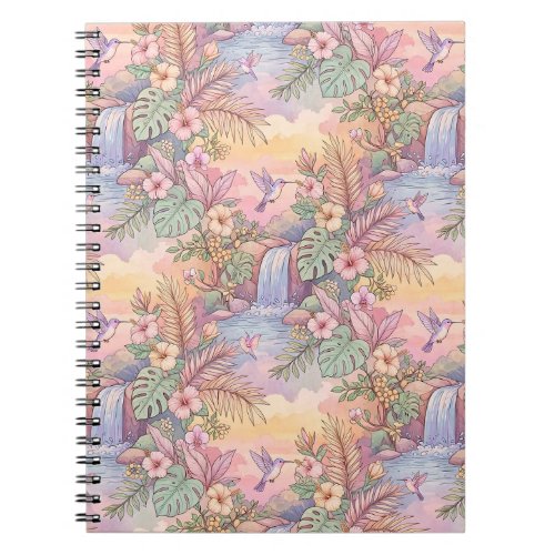 Hummingbirds Hibiscus Waterfall Cheerful Notebook
