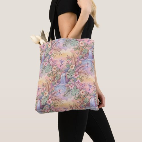 Hummingbirds Hibiscus Waterfall Cheerful Tote Bag