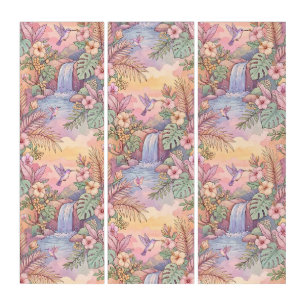 Hummingbirds Hibiscus Waterfall Cheerful  Triptych