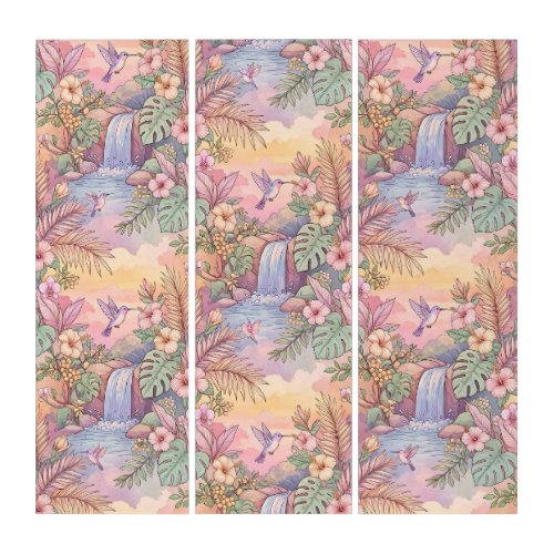 Hummingbirds Hibiscus Waterfall Cheerful Triptych