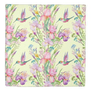Hummingbirds In An Iris Garden Duvet Cover