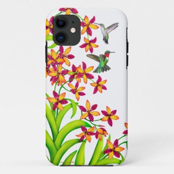Hummingbirds In Candy Lily Flowers Iphone Case by TheCasePlace at Zazzle