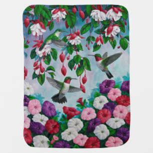 Hummingbirds in Fuchsia Flower Garden Baby Blanket