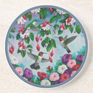 Hummingbirds in Fuchsia Flower Garden Coaster