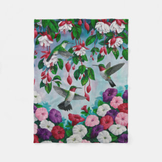 Hummingbirds in Fuchsia Flower Garden Fleece Blanket