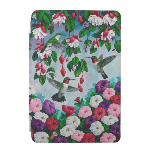 Hummingbirds in Fuchsia Flower Garden iPad Mini Cover (Front)