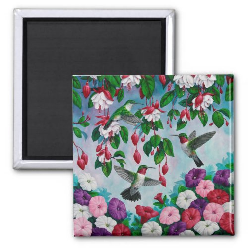 Hummingbirds in Fuchsia Flower Garden Magnet