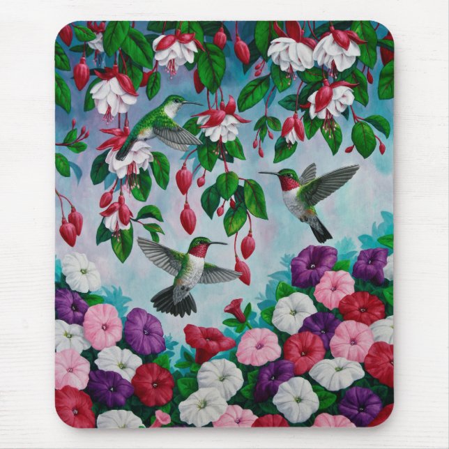 Hummingbirds in Fuchsia Flower Garden Mouse Pad (Front)