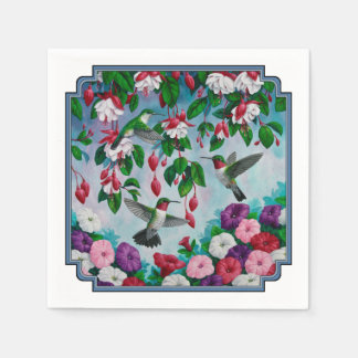 Hummingbirds in Fuchsia Flower Garden Paper Napkins