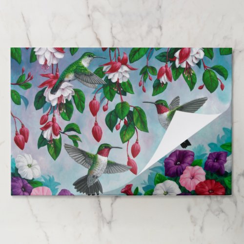 Hummingbirds in Fuchsia Flower Garden Paper Pad