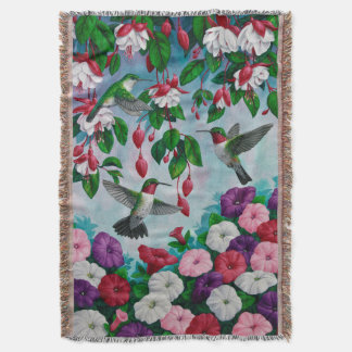 Hummingbirds in Fuchsia Flower Garden Throw Blanket