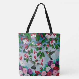 Hummingbirds in Fuchsia Flower Garden Tote Bag