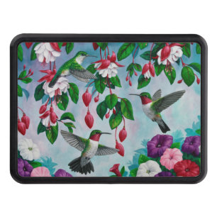 Hummingbirds in Fuchsia Flower Garden Trailer Hitch Cover