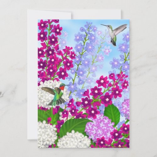 Hummingbirds in Garden Flowers Bridal Shower Invitations